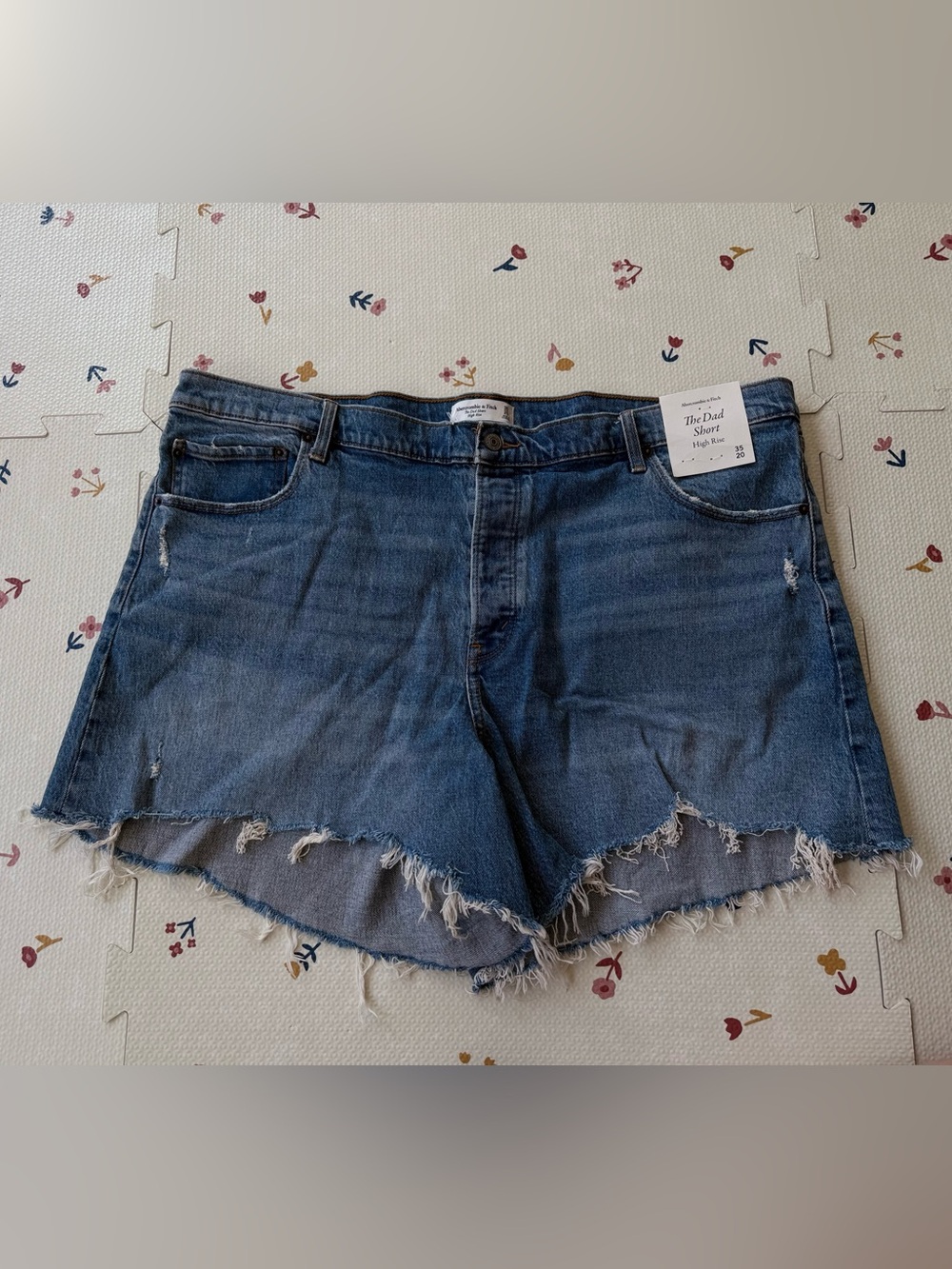 Abercrombie & Fitch Distressed The Dad Short High-Rise Denim Shorts - Blue